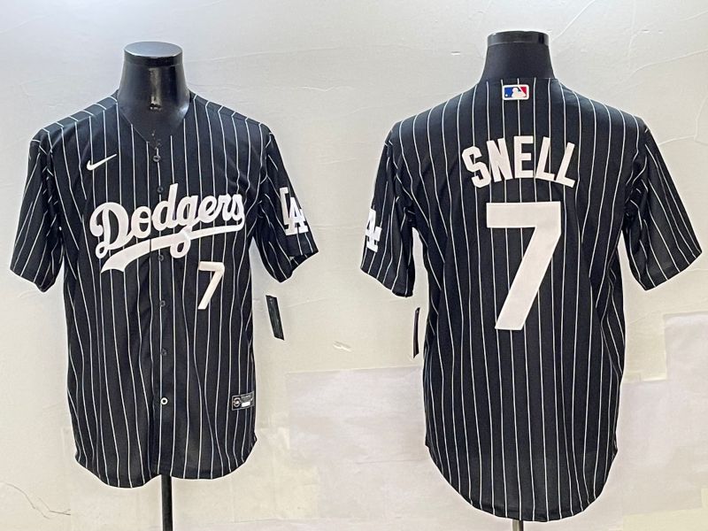 Men Los Angeles Dodgers #7 Snell Black Stripe Jointly Name 2025 Nike MLB Jersey style 8->los angeles dodgers->MLB Jersey